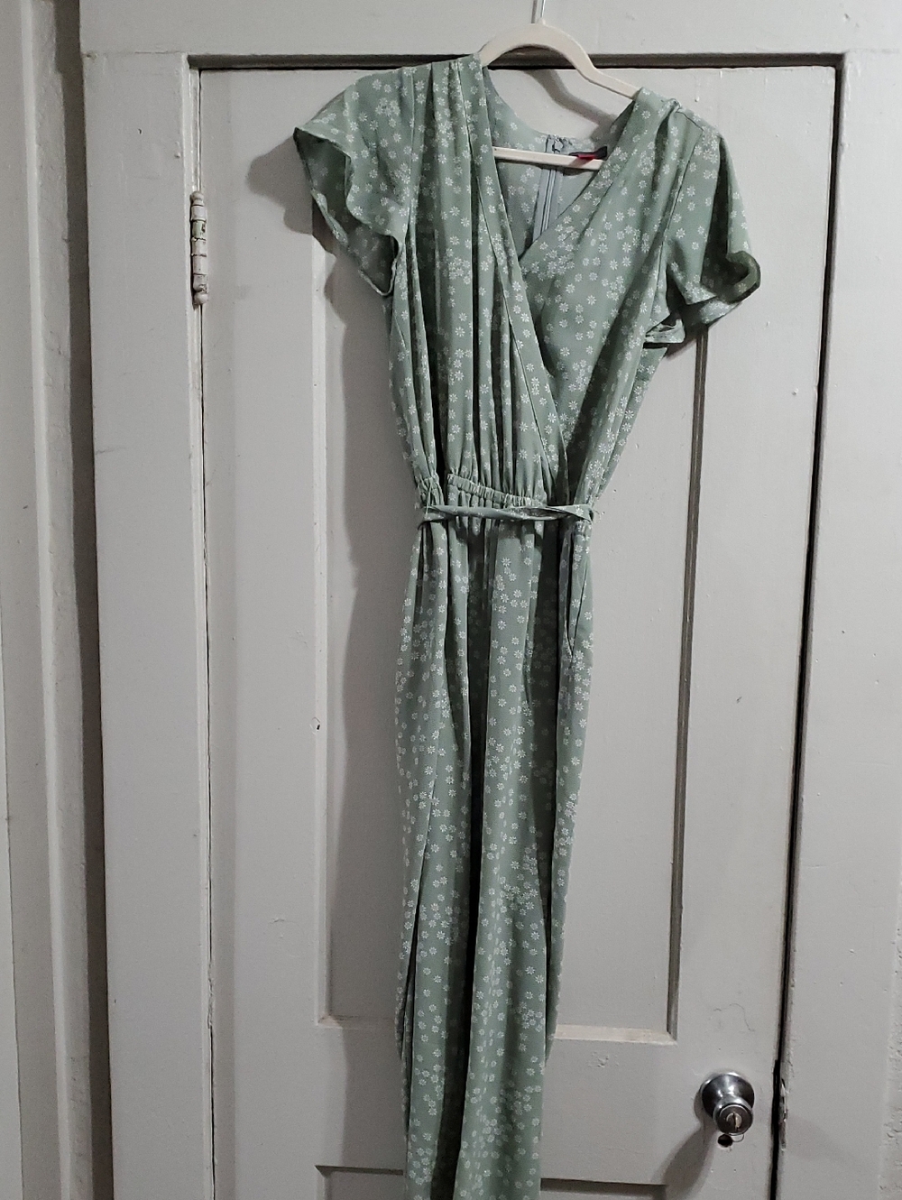 Vince Camuto Sage Green Floral Wrap-Style Jumpsuit